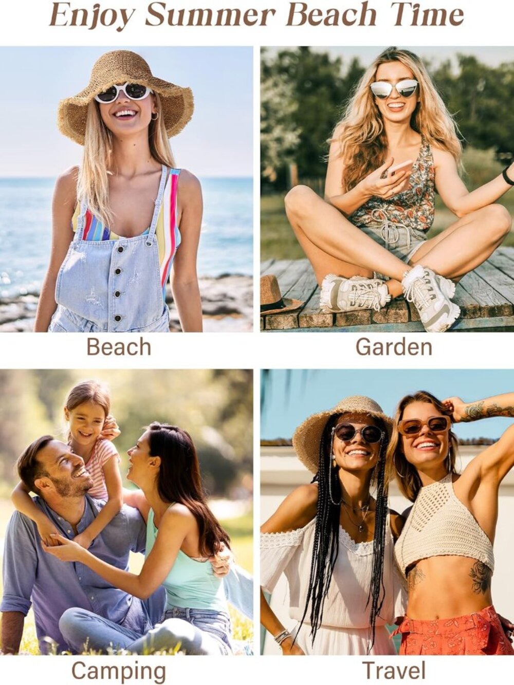 Beach Hats for Women - Straw Bucket Hats for Women, Packable Sun Hat Womens with - Picture 7 of 7
